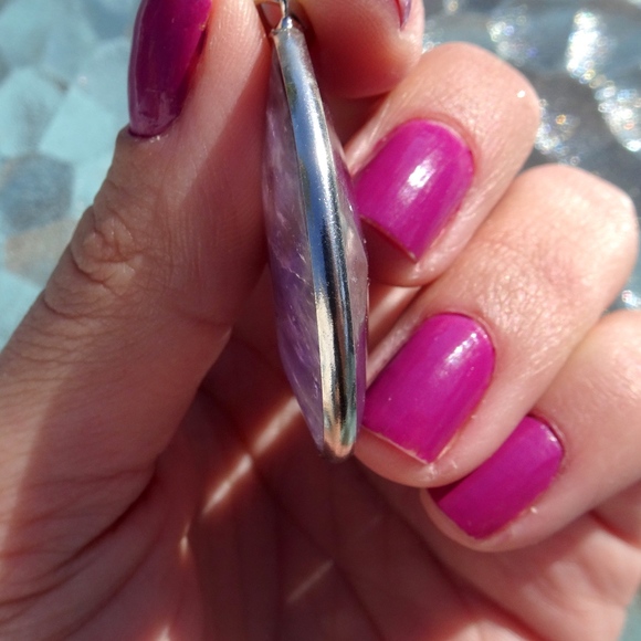 Boho Faceted Teardrop Genuine Amethyst Gemstone Statement Pendant - Picture 4 of 7